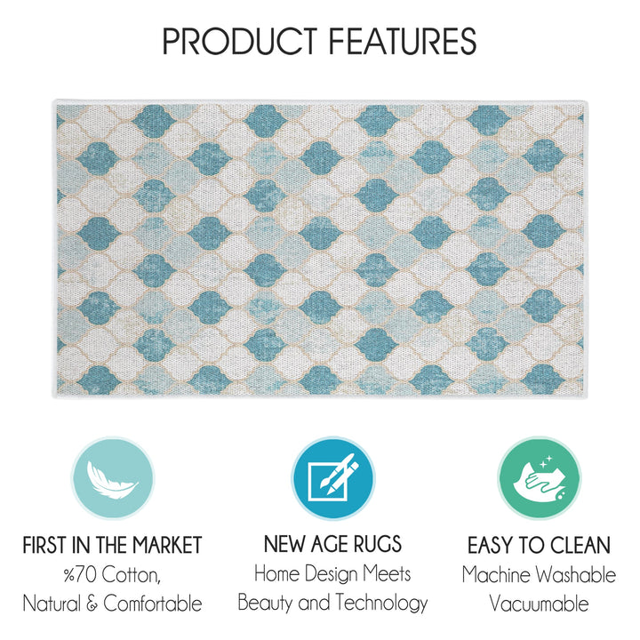 Moroccan Design Multipurpose Floor Mat | 24"x44" | Beige&Blue