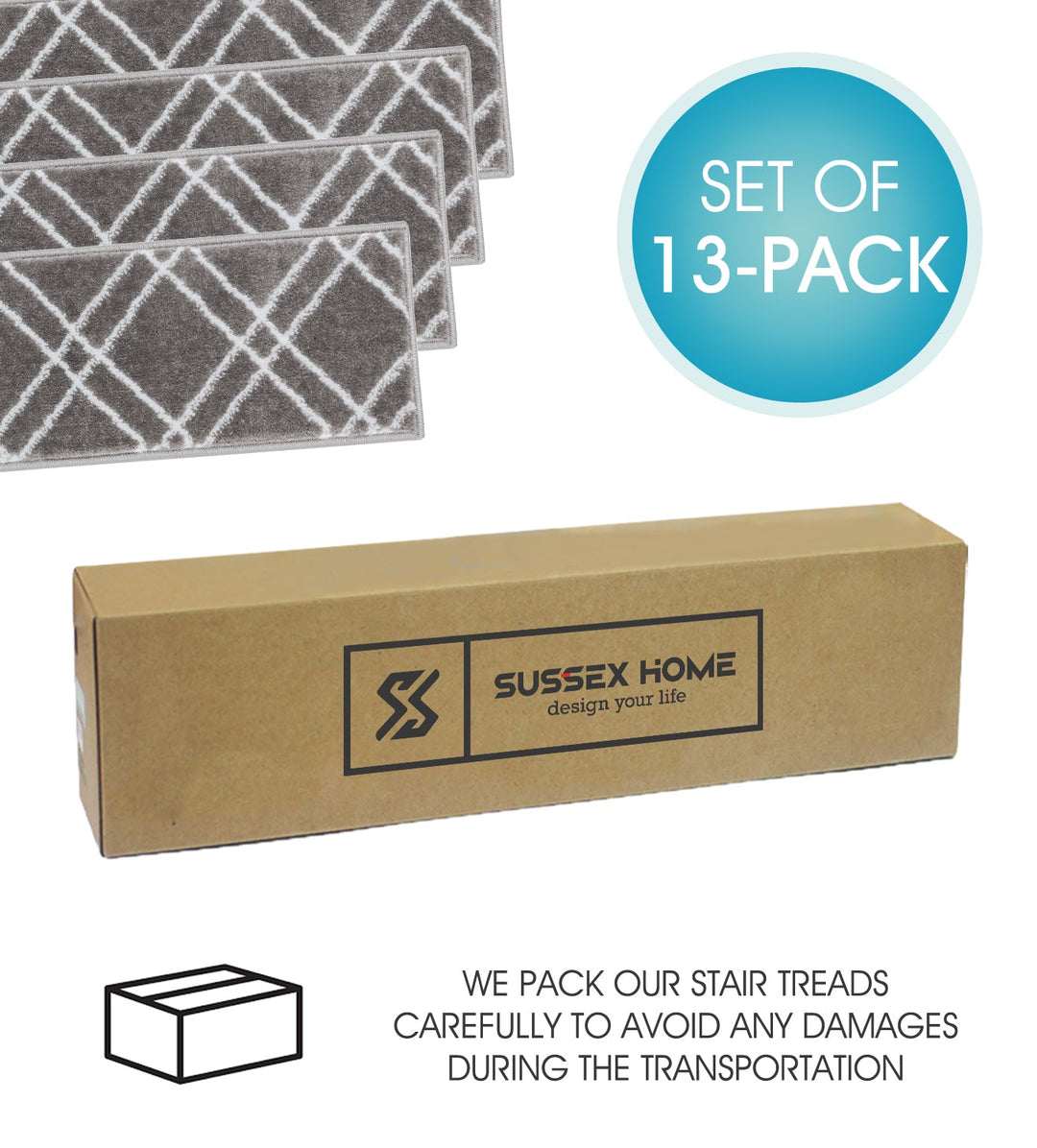 Stair Treads Rug 9"x28" Vintage Collection | Gray & White