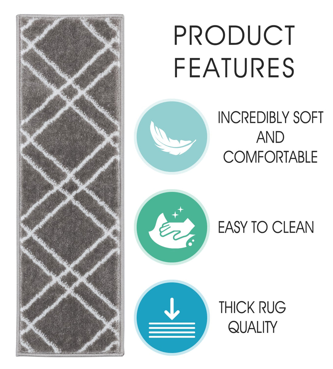 Stair Treads Rug 9"x28" Vintage Collection | Gray & White