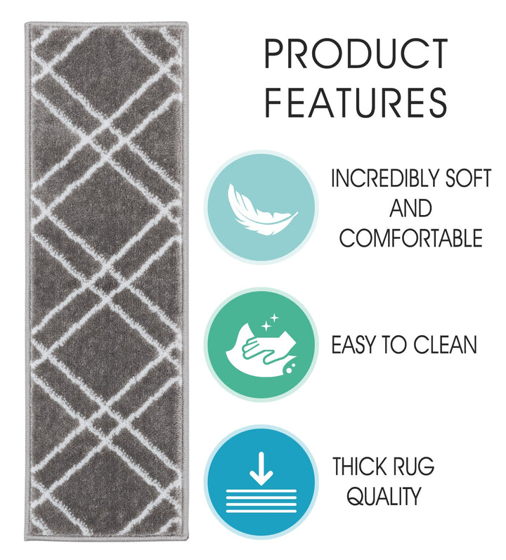 Stair Treads Rug 9"x28" Vintage Collection | Gray & White