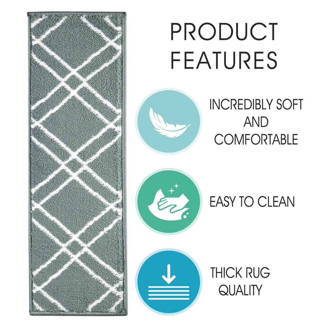 Stair Treads Rug 9"x28" Vintage Collection | Teal & White