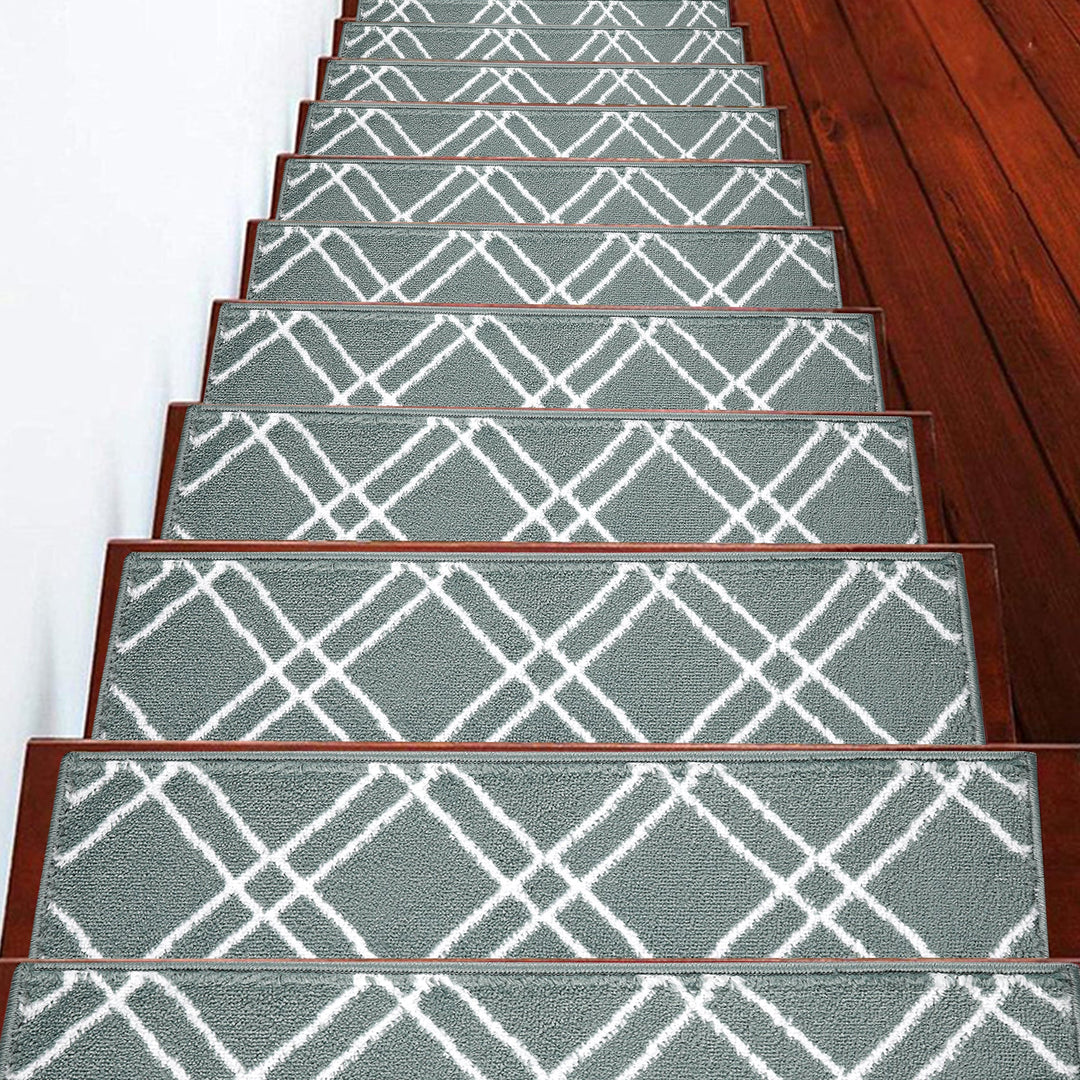 Stair Treads Rug 9"x28" Vintage Collection | Teal & White