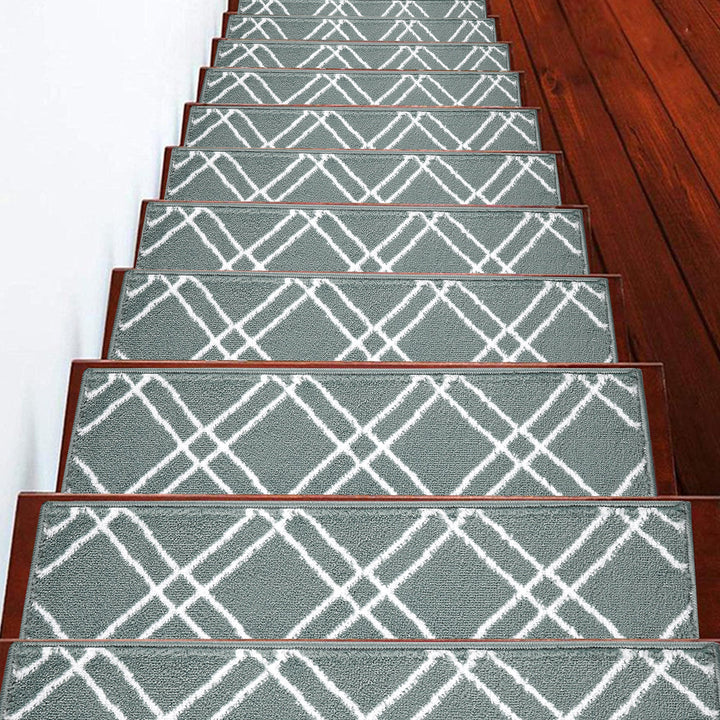 Stair Treads Rug 9"x28" Vintage Collection | Teal & White