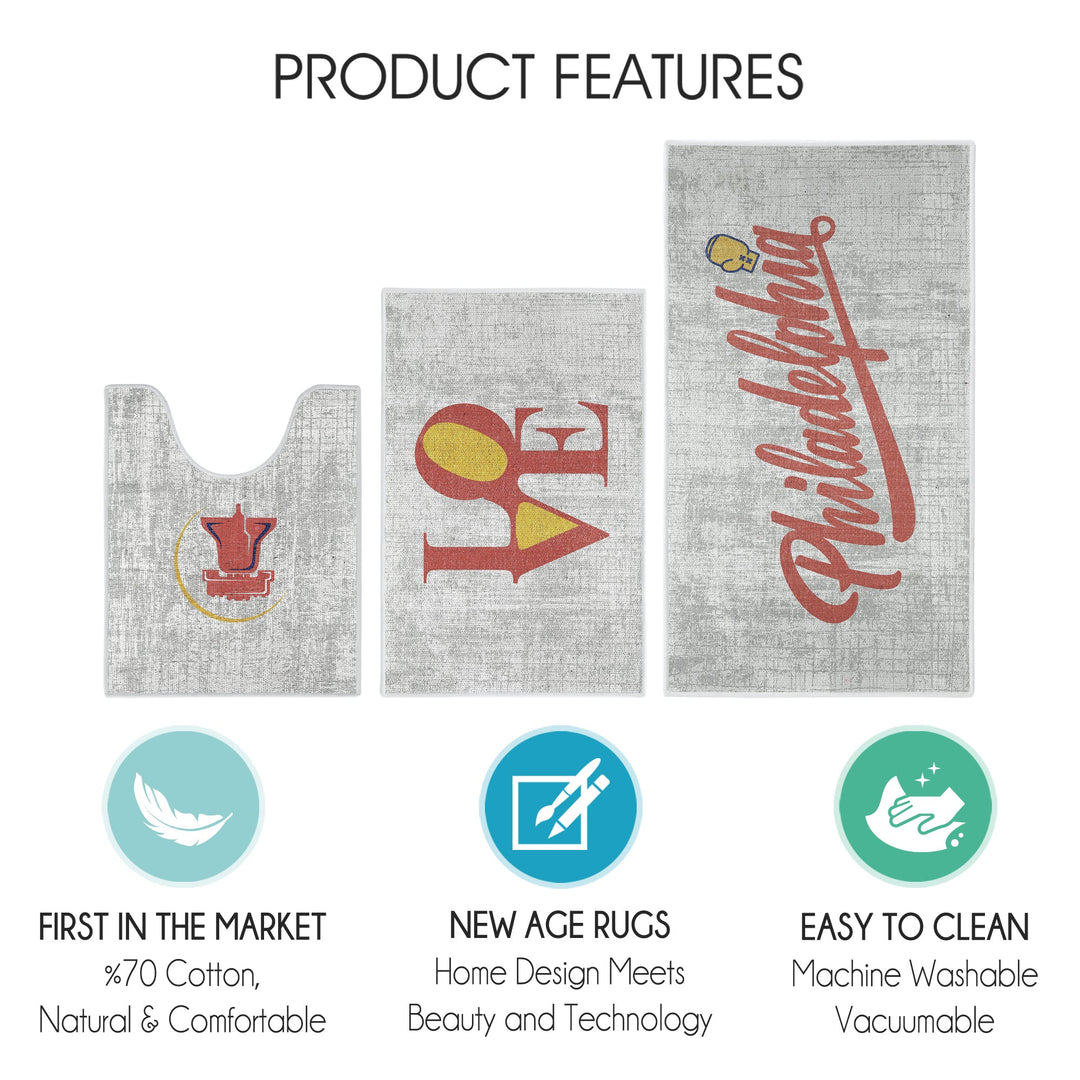 US States Philadelphia Design 3 Piece Bathroom Rugs Set | Red