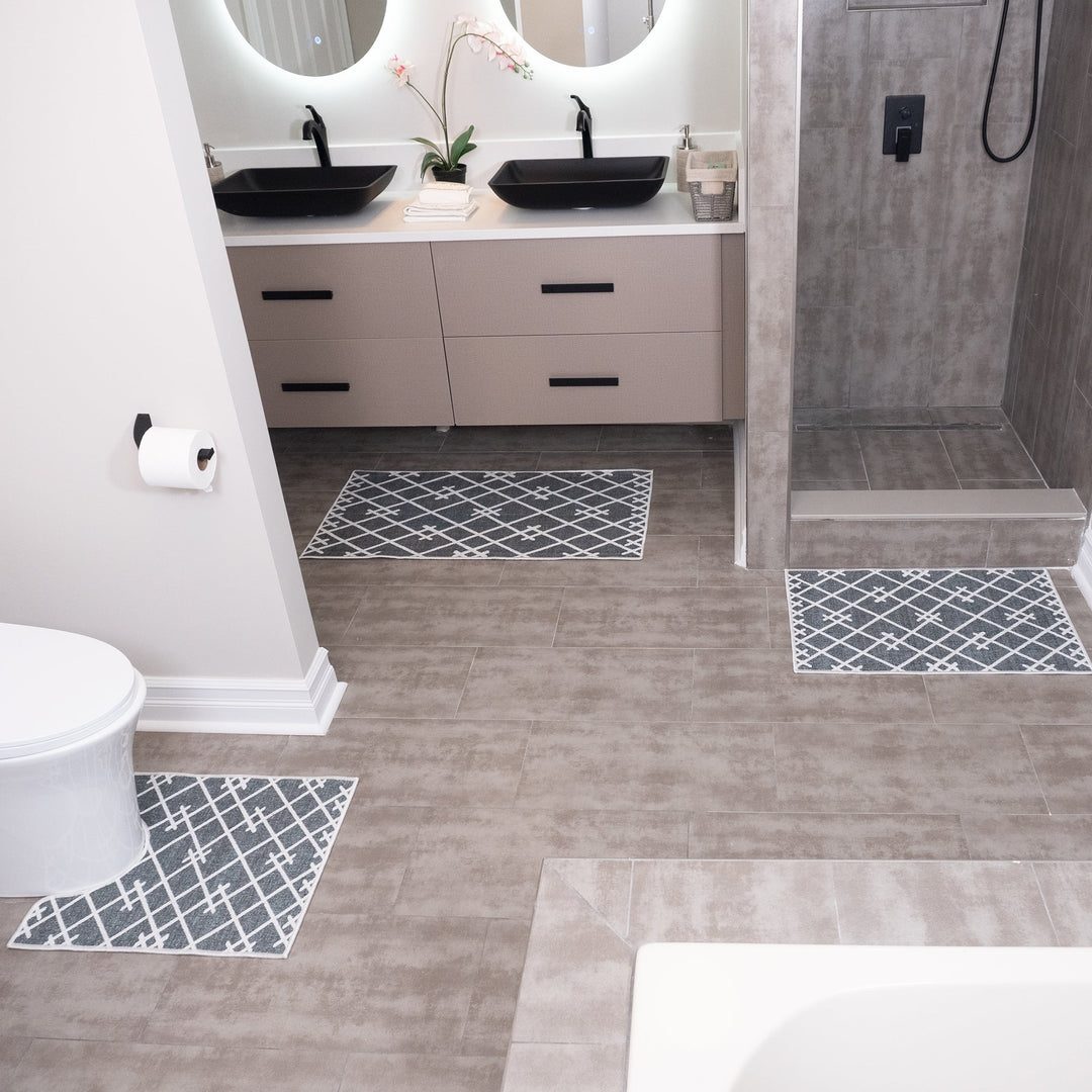 Geometric Design 3 Piece Bathroom Rugs Set|Gray
