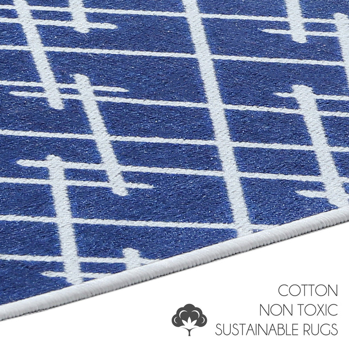 Geometric Design 3 Piece Bathroom Rugs Set|Navy