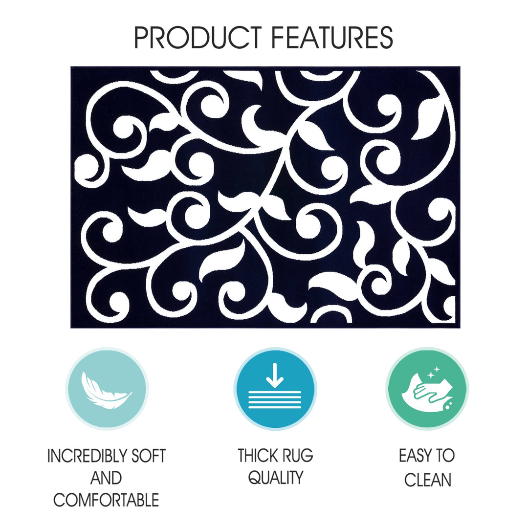 Sussex Home, Landing Rug, Slip Resistant Indoor Carpets Includes Adhesive Tape  2' x 3'-Floral Collection |Navy&White