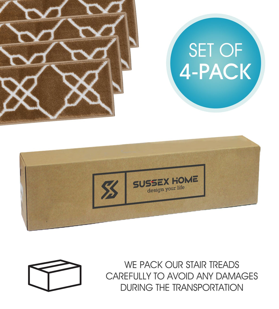 Stair Treads Rug 9"x28" Zigzag Collection | Beige & White