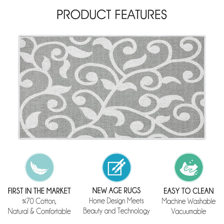 Floral Design Multipurpose Floor Mat | 24"x44" | Gray