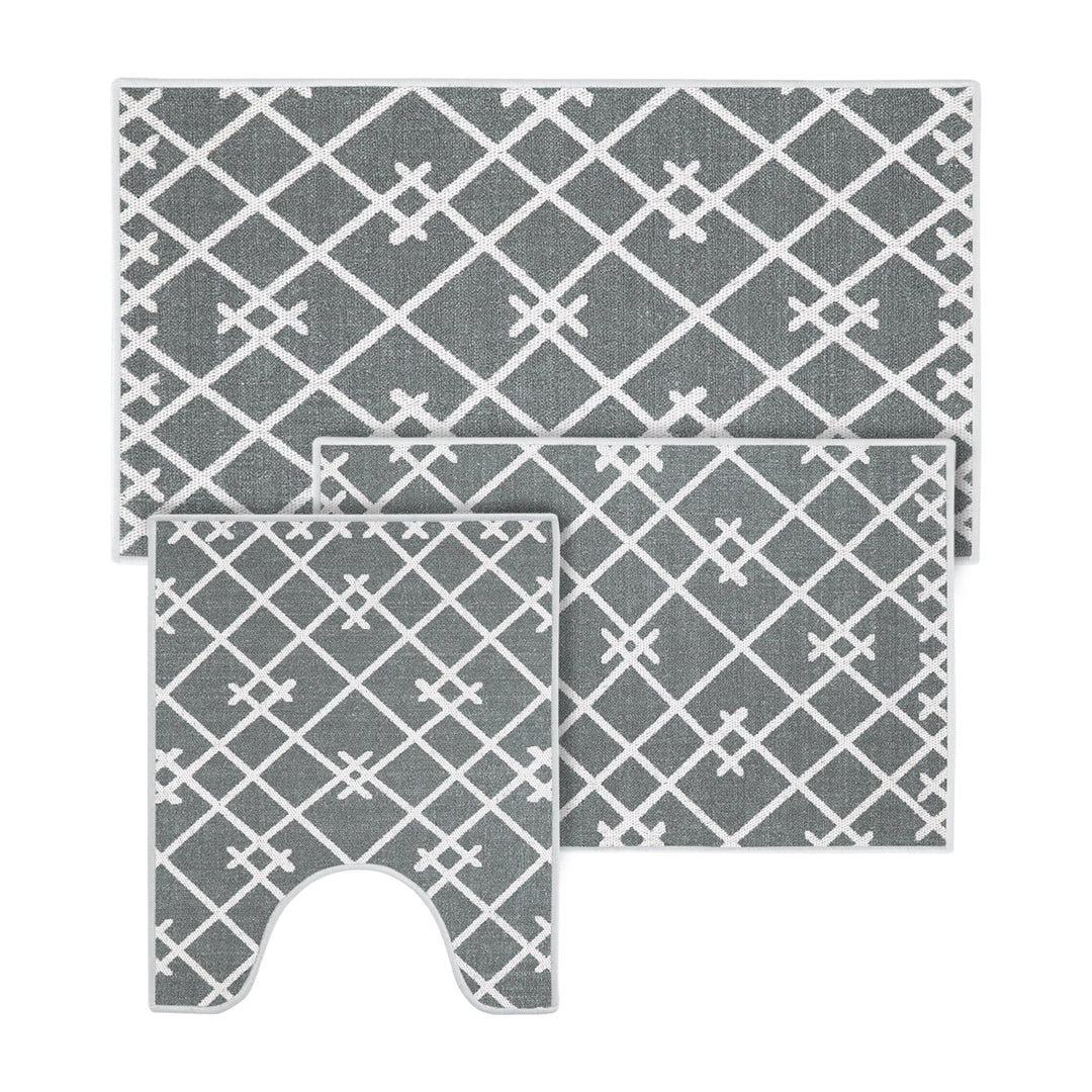 Geometric Design 3 Piece Bathroom Rugs Set|Gray