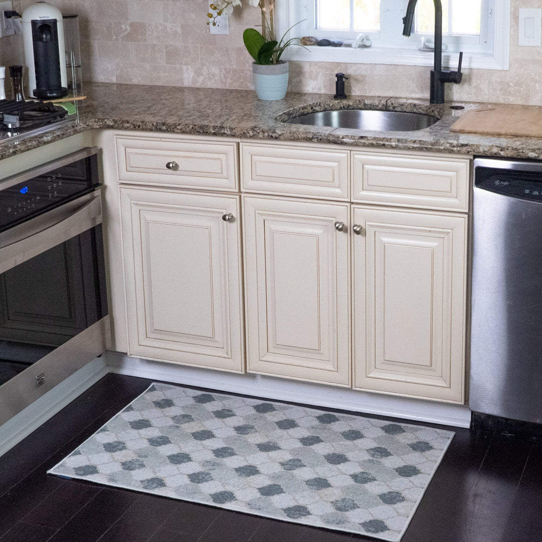 Moroccan Design Multipurpose Floor Mat | 24"x44" | Beige&Gray