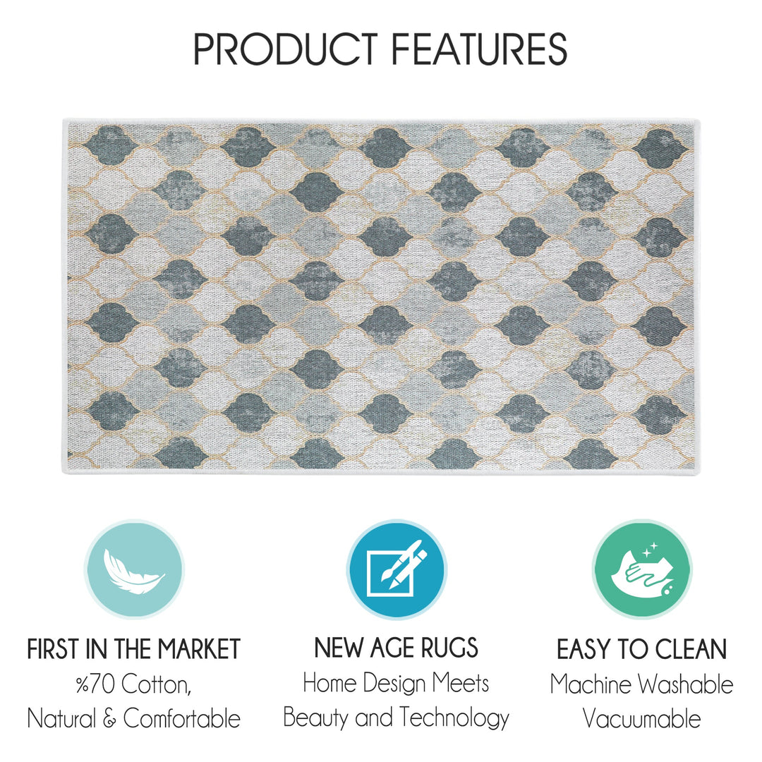 Moroccan Design Multipurpose Floor Mat | 24"x44" | Beige&Gray