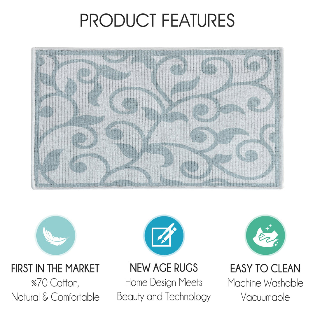 Floral Design Multipurpose Floor Mat | 24"x44" | Teal