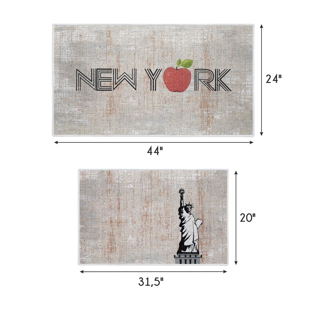 US States New York Design Non Skid Washable Kitchen Runner Rugs Set of 2| 44 x 24 and 31.5 x 20 Inches Floor Mats |Multicolor