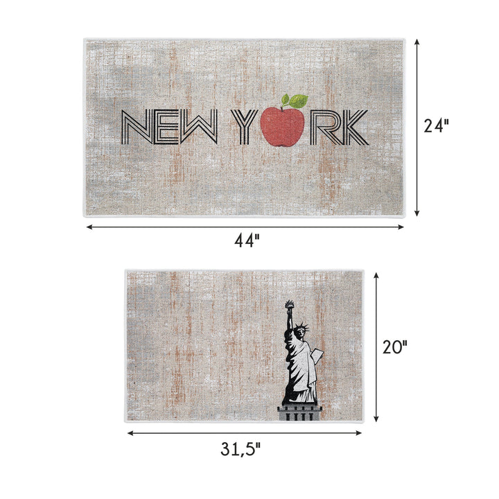 US States New York Design Non Skid Washable Kitchen Runner Rugs Set of 2| 44 x 24 and 31.5 x 20 Inches Floor Mats |Multicolor