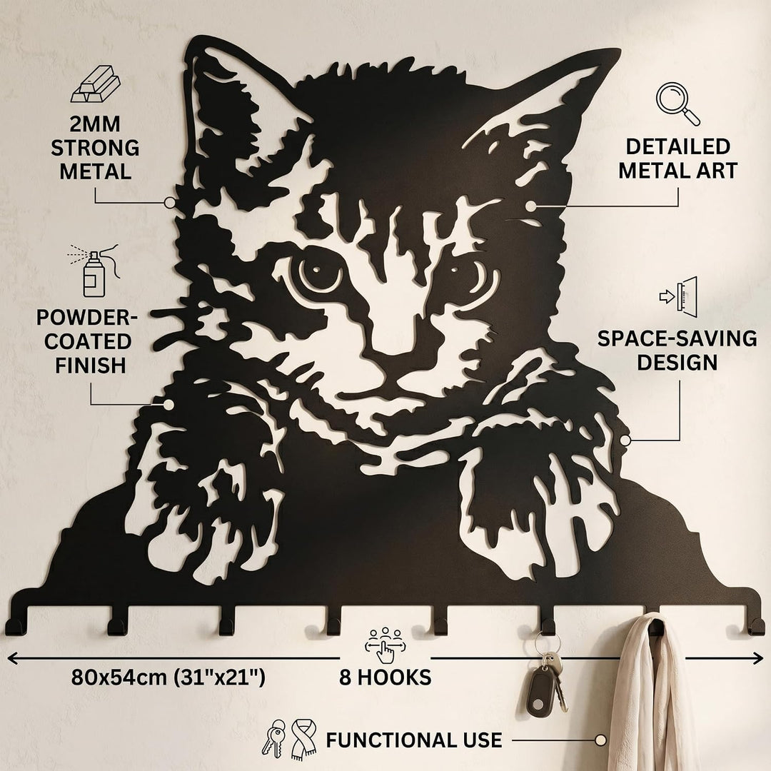 Appendiabiti da Parete in Metallo a Forma di Gatto