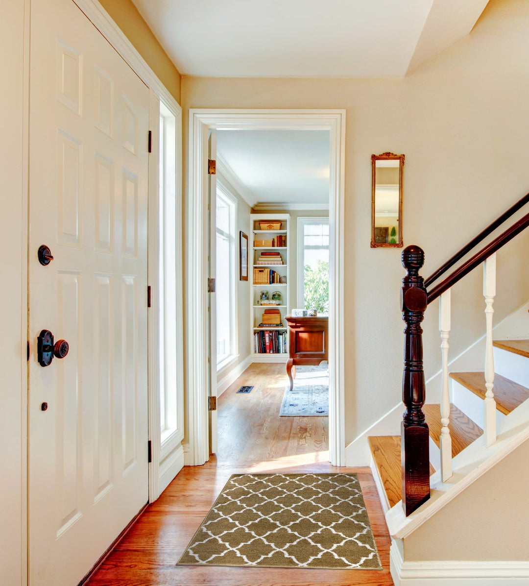 Sussex Home, Landing Rug, Slip Resistant Indoor Carpets Includes Adhesive Tape 2' x 3'-Trellisville Collection |Beige&White