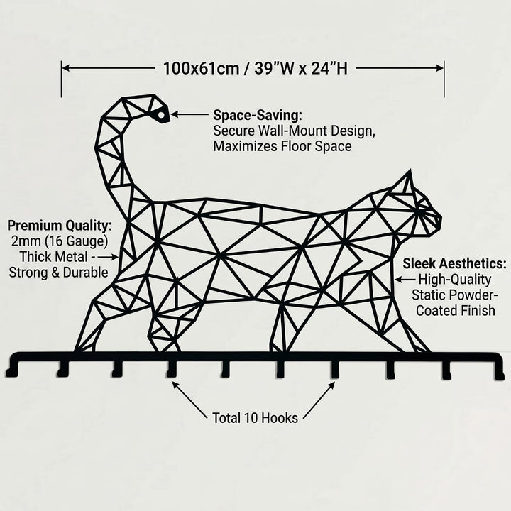 Appendino da parete in metallo gatto geometrico