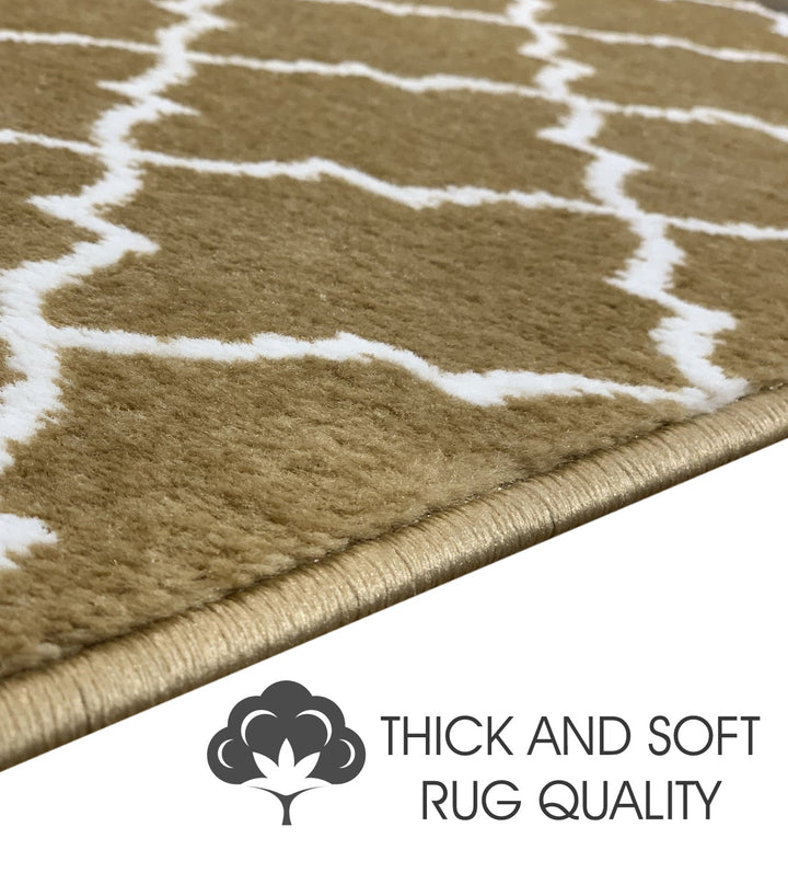 Sussex Home, Landing Rug, Slip Resistant Indoor Carpets Includes Adhesive Tape 2' x 3'-Trellisville Collection |Beige&White