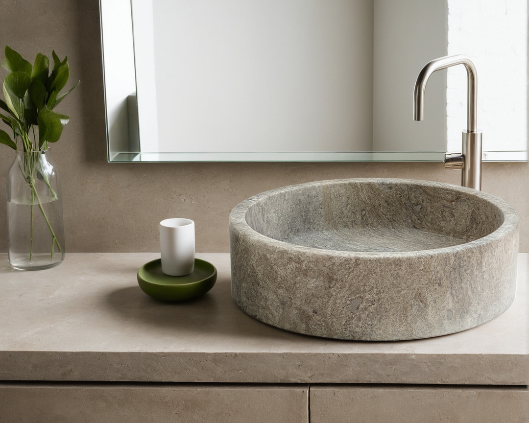 Light Travertine Rectangular Vessel Sink