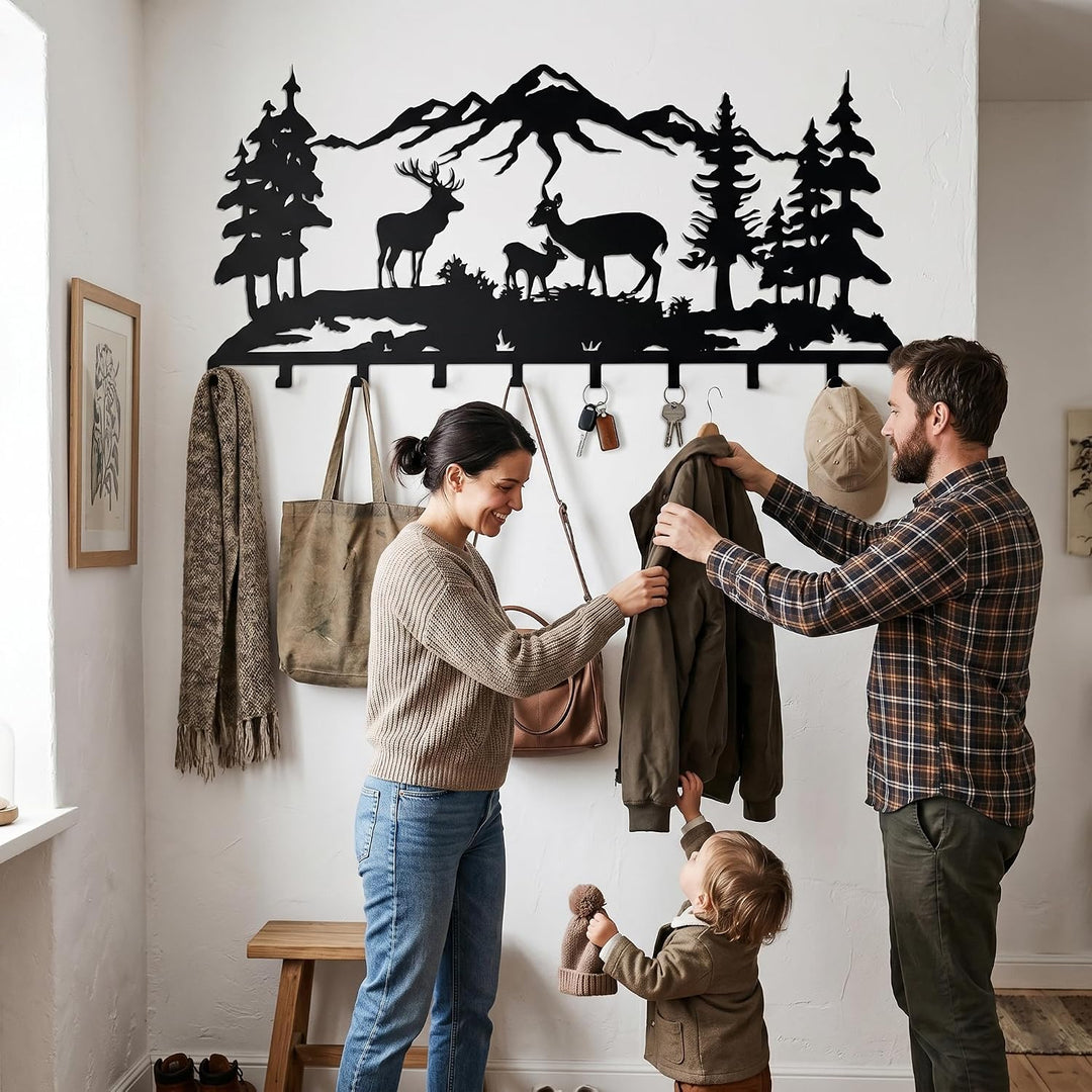 Porte-Manteaux en Métal de la Famille des Cerfs, Cintre Mural