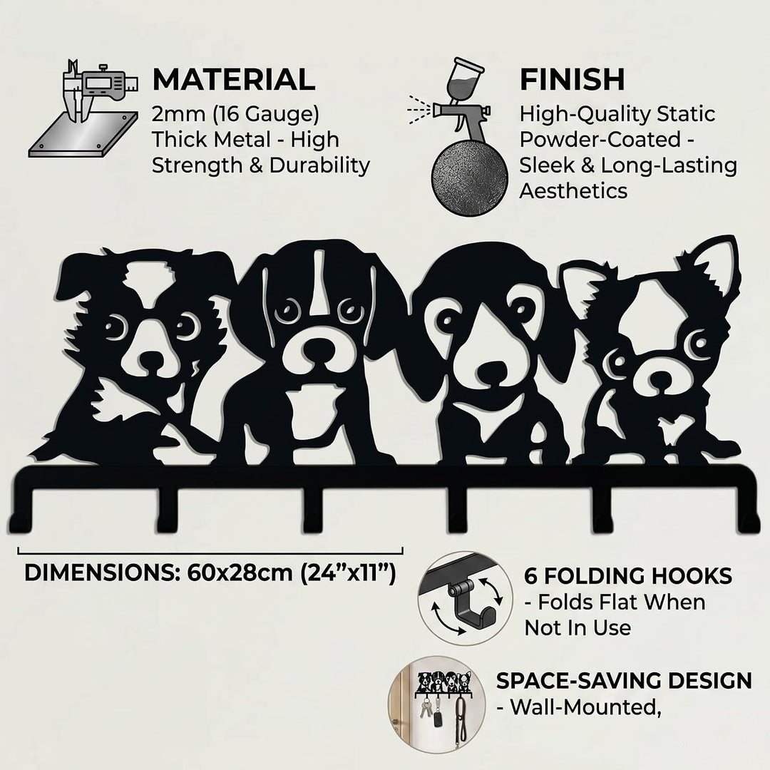Dogs Metal Coat Rack, Wall Mount Hanger