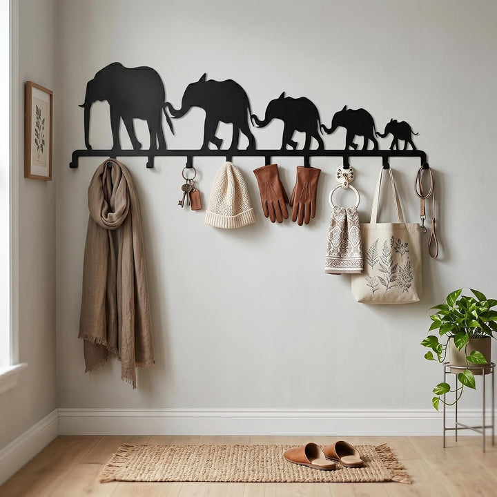 Porte-Manteaux en Métal de la Famille Elephant, Porte-Manteau Mural