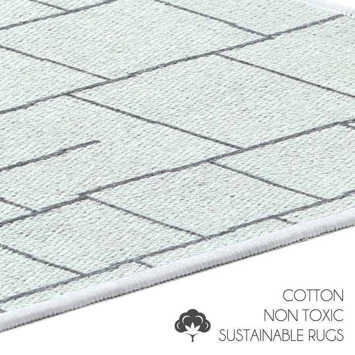 Grid Design Non Skid Washable Kitchen Runner Rugs Set of 2| 44 x 24 and 31.5 x 20 Inches Floor Mats |Ivory