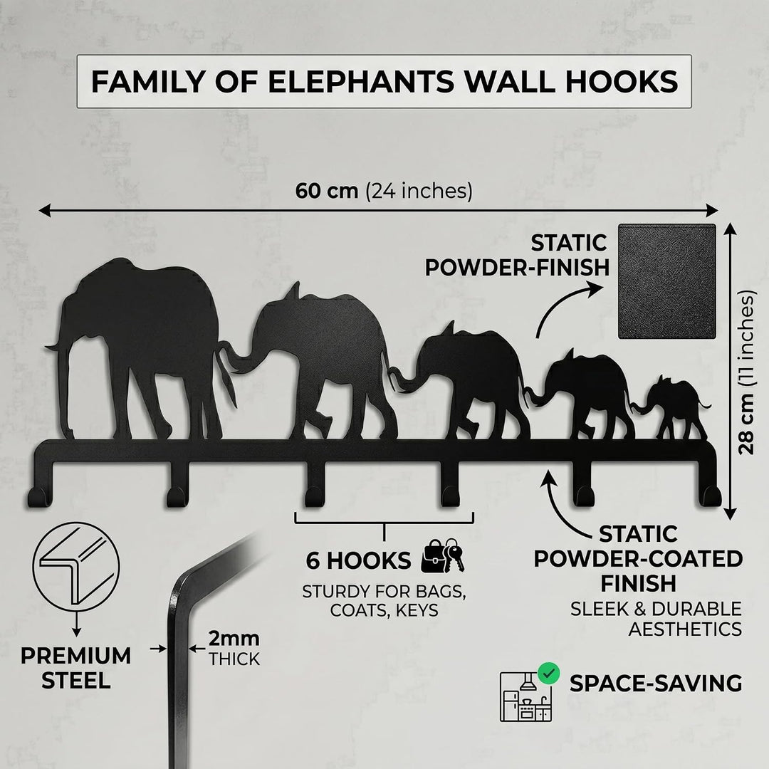 Porte-Manteaux en Métal de la Famille Elephant, Porte-Manteau Mural