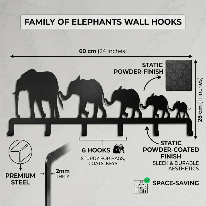 Porte-Manteaux en Métal de la Famille Elephant, Porte-Manteau Mural