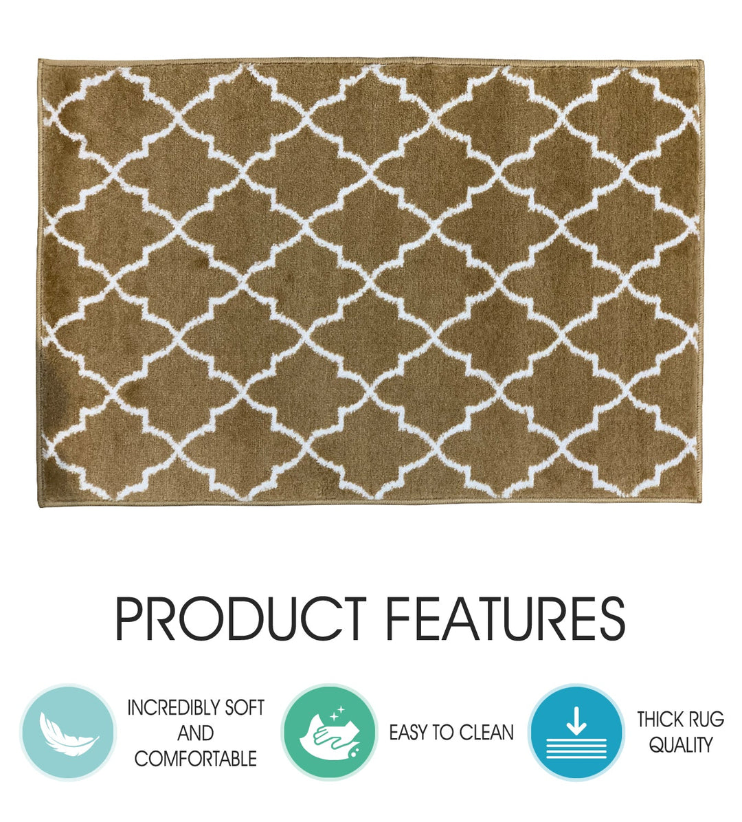 Sussex Home, Landing Rug, Slip Resistant Indoor Carpets Includes Adhesive Tape 2' x 3'-Trellisville Collection |Beige&White