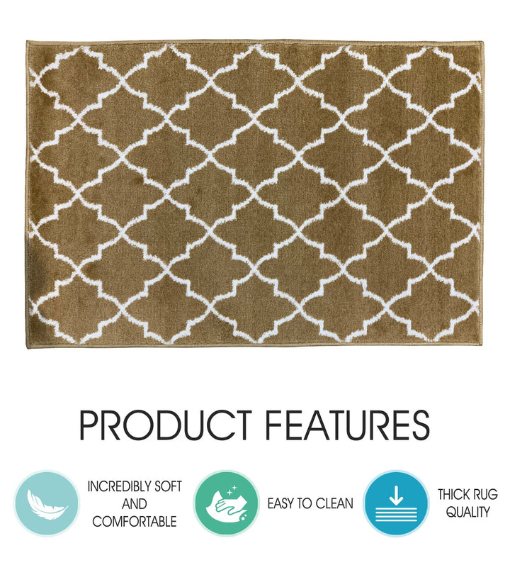 Sussex Home, Landing Rug, Slip Resistant Indoor Carpets Includes Adhesive Tape 2' x 3'-Trellisville Collection |Beige&White