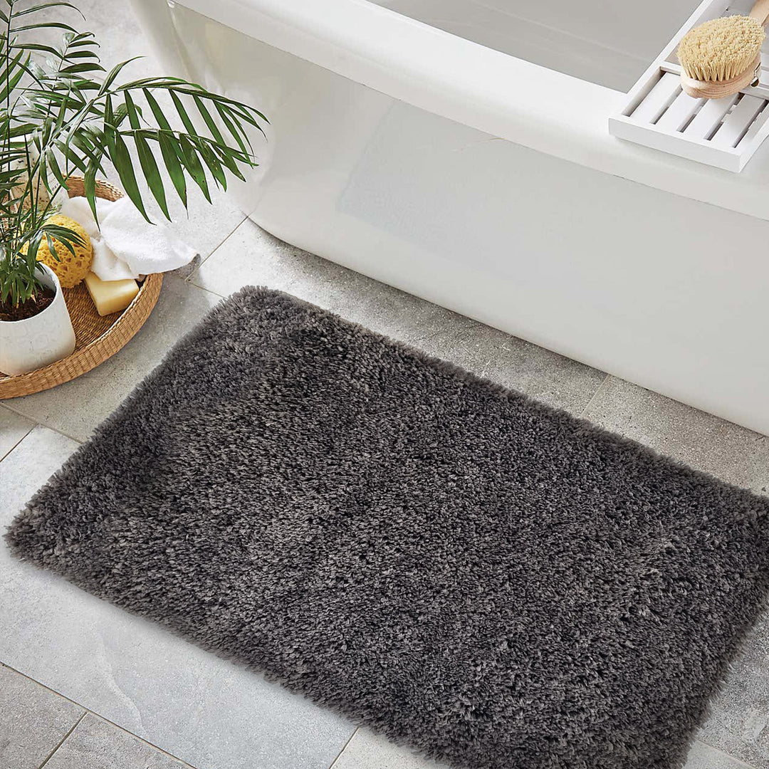 Solid Gray Bathroom Rugs Sets, Shower Rugs with Toilet Rugs U Shaped |Set of 2