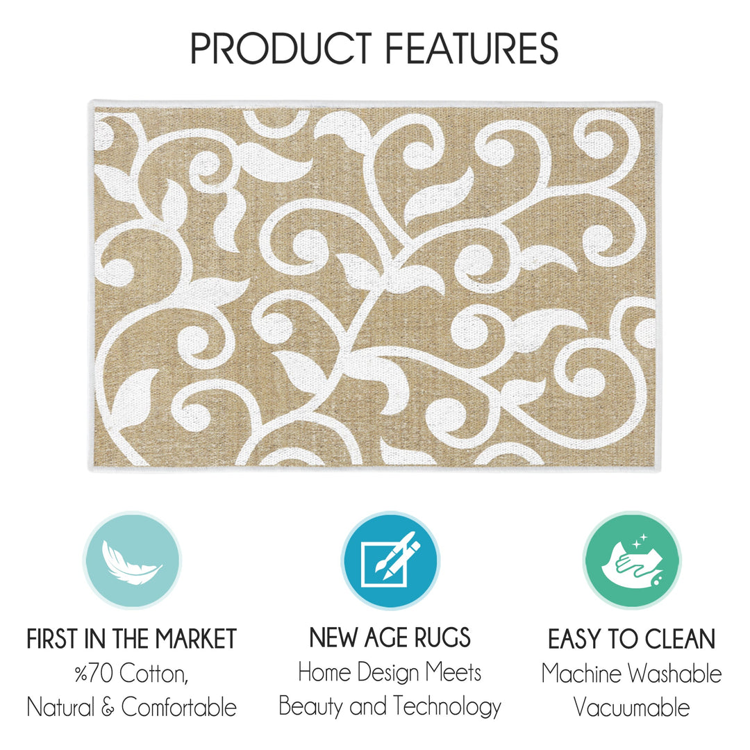 Floral Design Multipurpose Floor Mat | 20"x31" | Beige