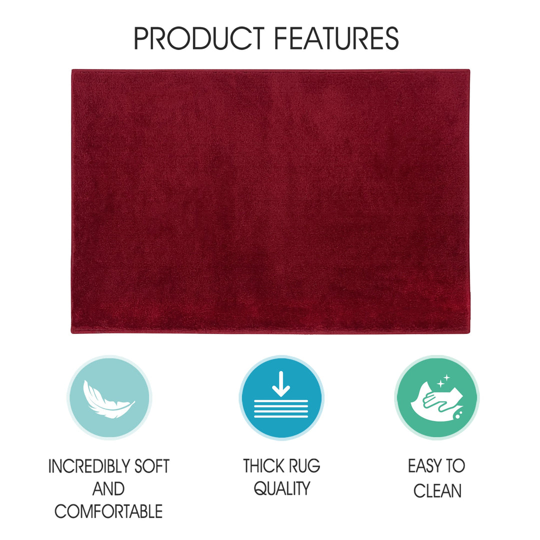 Sussex Home, Landing Rug, Slip Resistant Indoor Carpets Includes Adhesive Tape  2' x 3'-Solid Collection |Red