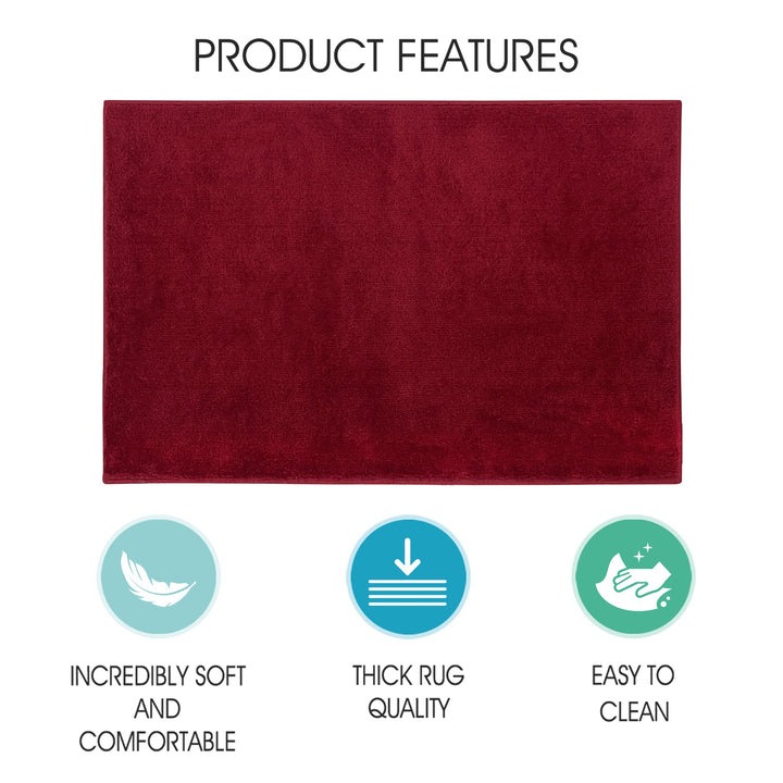 Sussex Home, Landing Rug, Slip Resistant Indoor Carpets Includes Adhesive Tape  2' x 3'-Solid Collection |Red