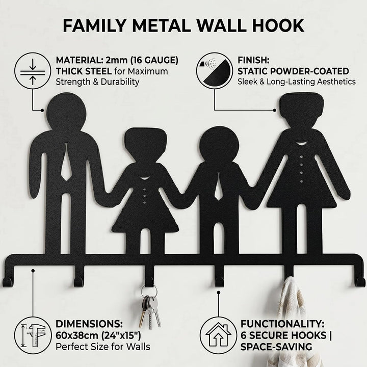 Porte-Manteau Familial en Métal, Cintre Mural