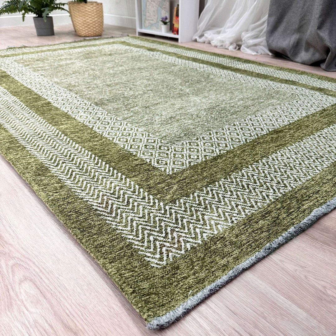 Alfa Rich Green Washable Area Rugs for Living Room Bedroom Kitchen Dining Cotton Rug