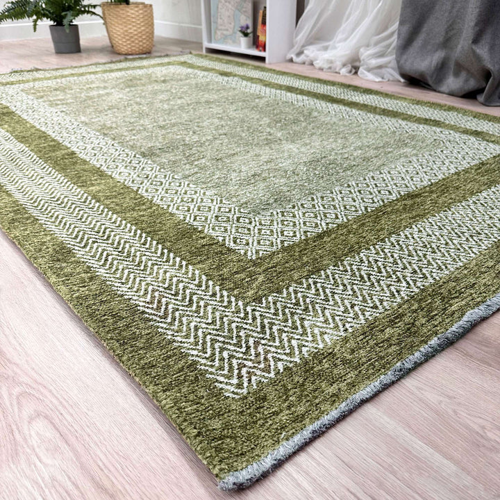 Alfa Rich Green Washable Area Rugs for Living Room Bedroom Kitchen Dining Cotton Rug