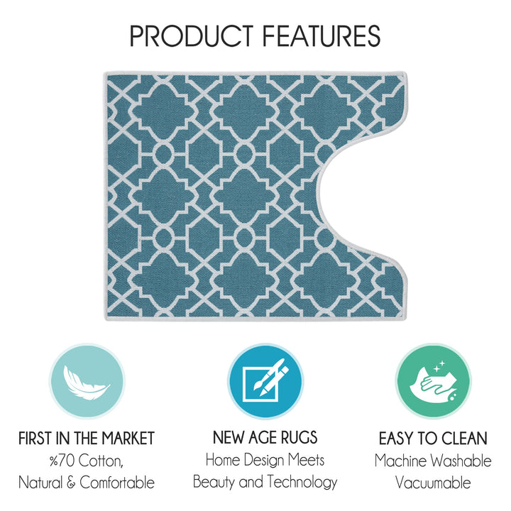 Geometric Graphic Design U Shape Bathroom Rug | 20”x24" | Teal