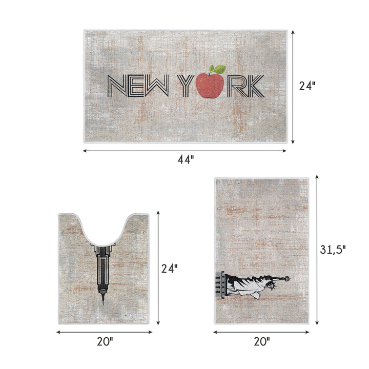 US States New York Design 3 Piece Bathroom Rugs Set | Multicolor