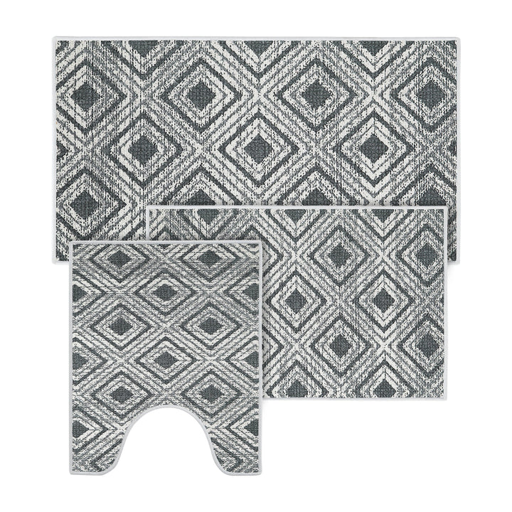 Geometric Design 3 Piece Bathroom Rugs Set |Gray
