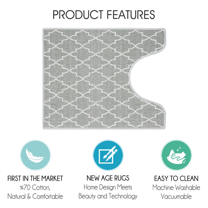 Geometric Design U Shape Bathroom Rug | 20”x24" | Gray