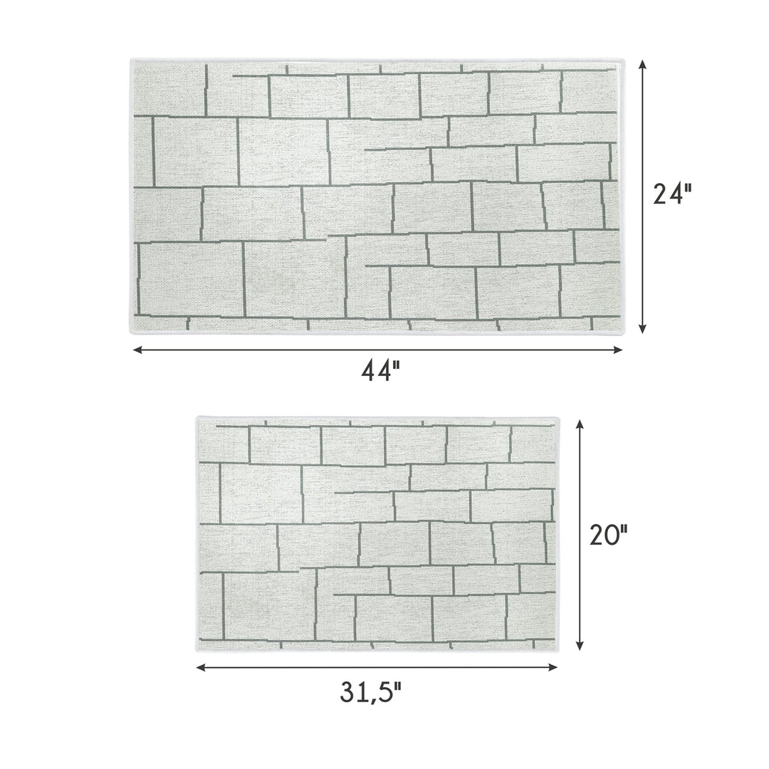 Grid Design Non Skid Washable Kitchen Runner Rugs Set of 2| 44 x 24 and 31.5 x 20 Inches Floor Mats |Ivory