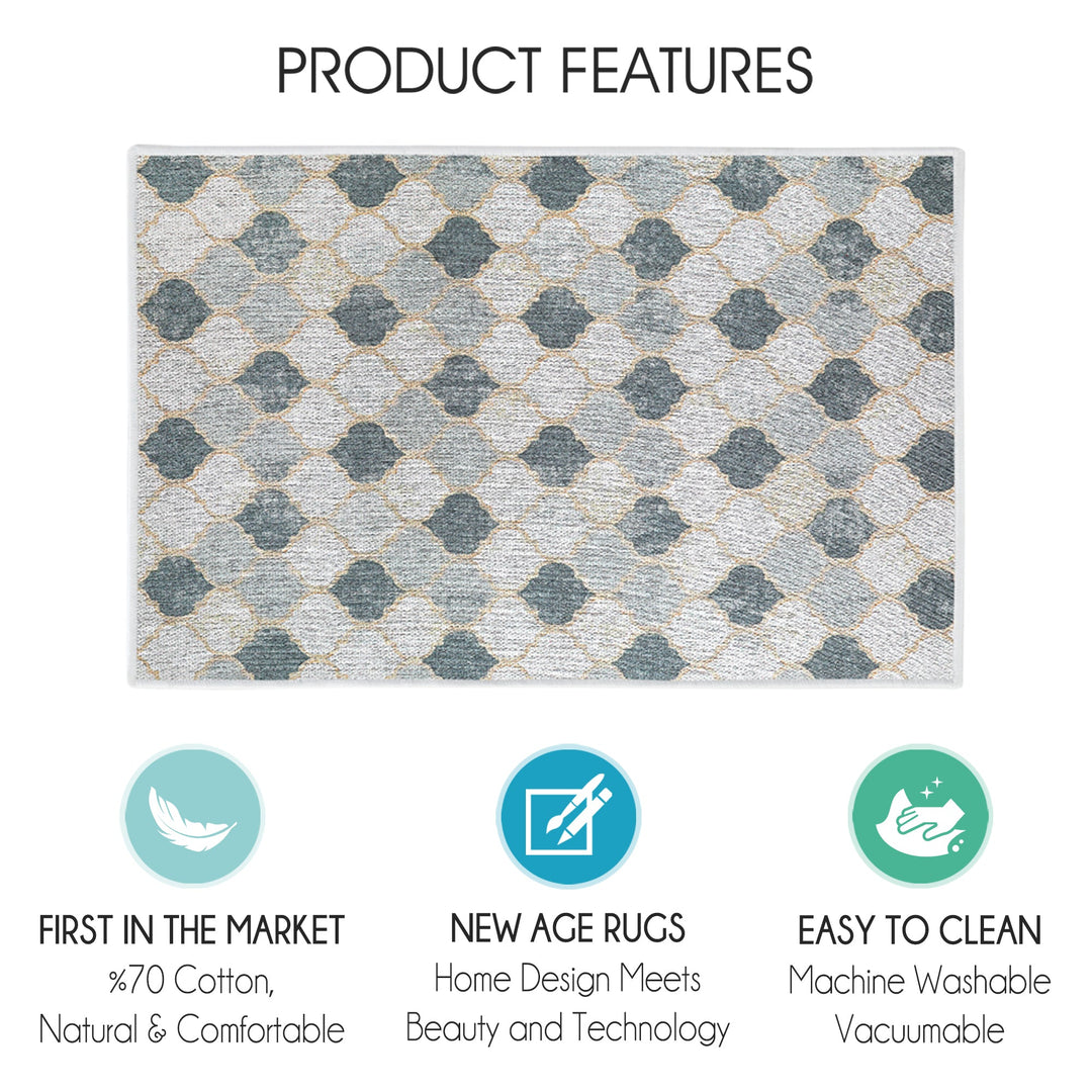 Moroccan Design Multipurpose Floor Mat | 20"x31" | Beige&Gray