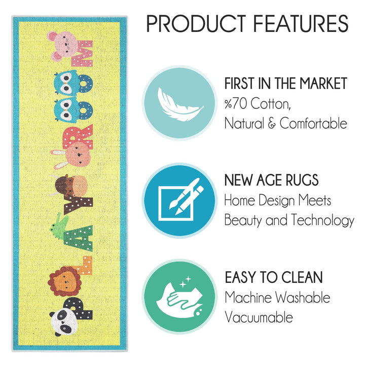 Low Pile- Non-Slip- Educational Kids Rug for Playroom |Playroom Pattern |20 x 59 Inches