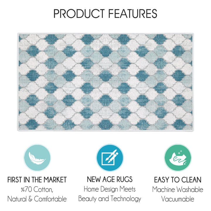 Moroccan Design Multipurpose Floor Mat | 24"x44" | Gray&Blue