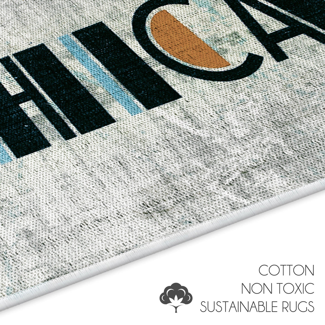 US States Chicago Design 3 Piece Bathroom Rugs Set |Ivory