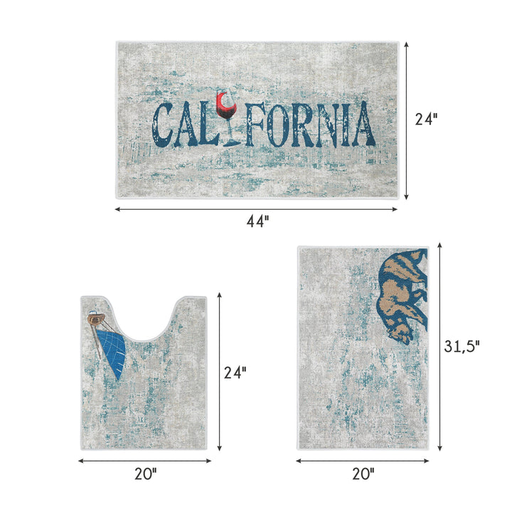 US States California Design 3 Piece Bathroom Rugs Set | Blue