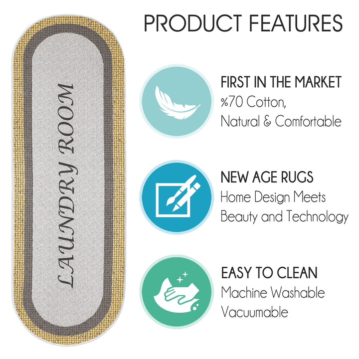 Non Skid Washable Laundry Room Rug Runner - 20" x 59" | Gray&Gold